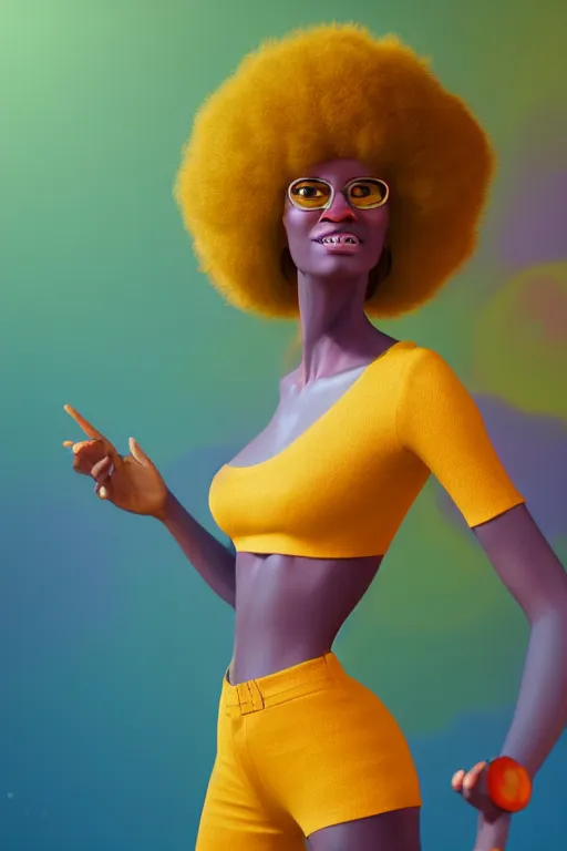 Image similar to a centered render of a groovy super cool afro disco female, by dreamworks, by pixar, by viktoria gavrilenko, by leticia gillett, perfect face, 3 d, 8 k