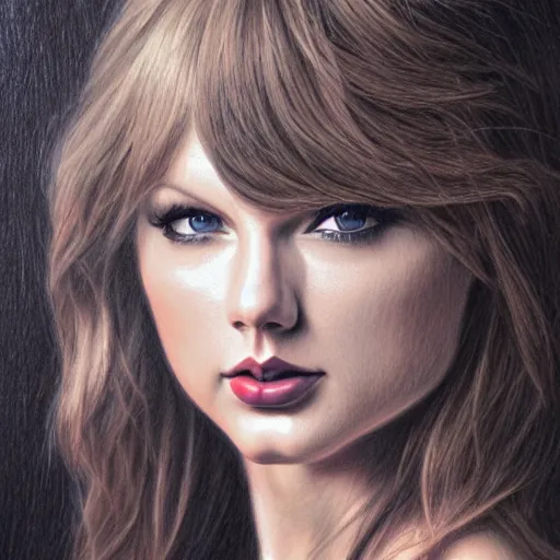 Image similar to pencil art, detailed portrait of taylor swift, intricate,, oil painting, by yoshitaka amano, cinematic lighting