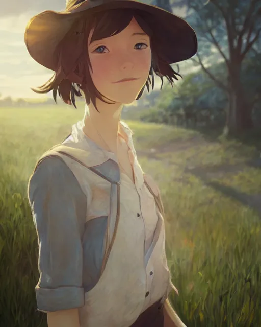 Image similar to farmer girl, full shot, atmospheric lighting, detailed face, by makoto shinkai, stanley artger m lau, wlop, rossdraws, james jean, andrei riabovitchev, marc simonetti, krenz c