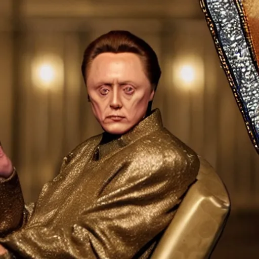 Prompt: Christopher Walken as a menacing space emperor seated on an ostentatious throne