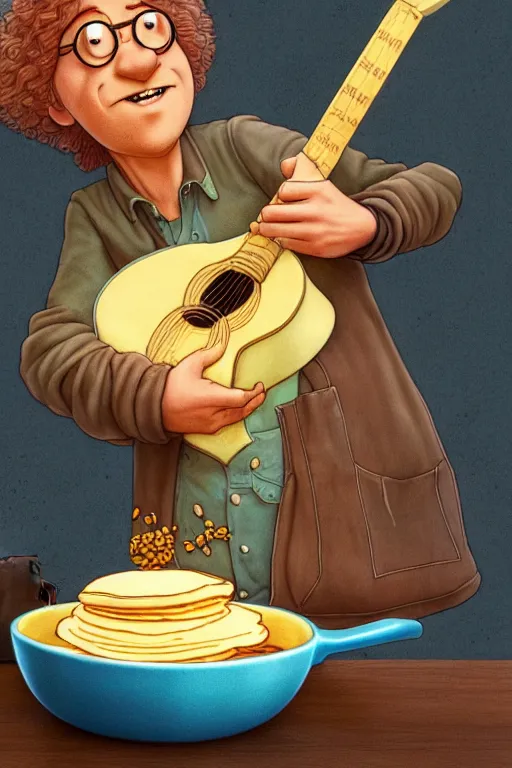 Prompt: arlo guthrie making pancakes, animation pixar style, by pendleton ward, magali villeneuve, artgerm, rob rey and kentaro miura style, golden ratio, trending on art station