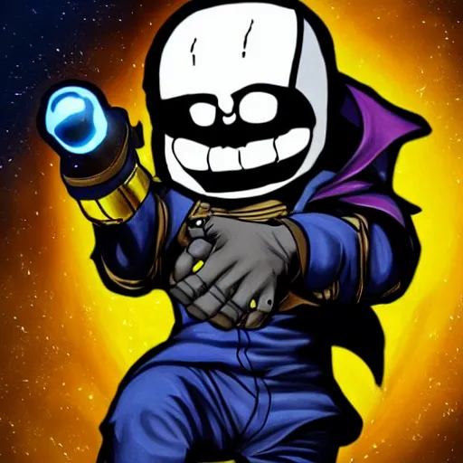 Prompt: Sans with the Infinity Gauntlet
