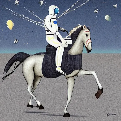 Image similar to a horse riding an astronaut, horse, style of surrealism