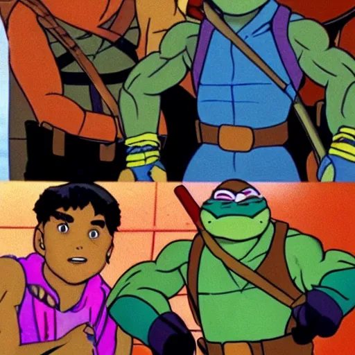 Image similar to teenage mutant ninja turtles on saved by the bell tv show still