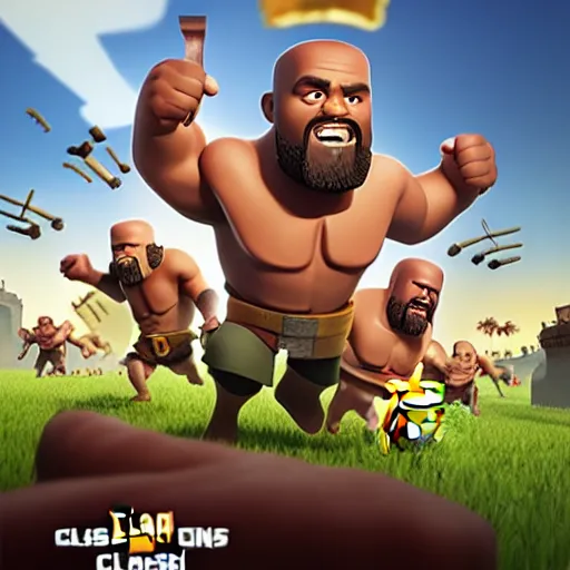 Image similar to clash of clans film poster concept featuring Kanye