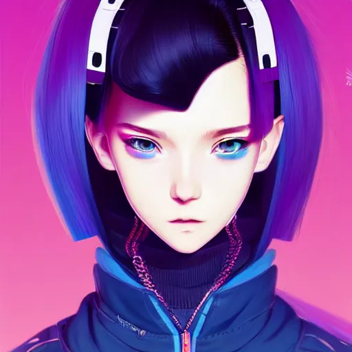 Image similar to poster woman with futuristic streetwear and hairstyle, open jacket, cute face, symmetrical face, Galaxy eyes, pretty, beautiful, elegant, Anime by Kuvshinov Ilya, Cushart Krentz and Gilleard James, 4k, HDR, Trending on artstation, Behance, Pinterest, award winning