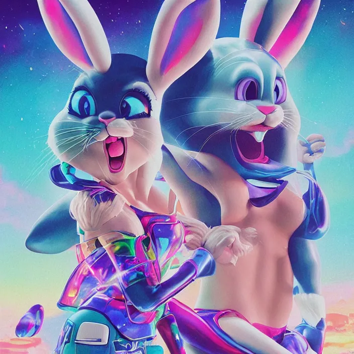 Image similar to portrait of Taylor Swift as Lola Bunny in Space Jam 1996. bunny ears. intricate abstract. intricate artwork. by Tooth Wu, wlop, beeple, dan mumford. octane render, trending on artstation, greg rutkowski very coherent symmetrical artwork. cinematic, hyper realism, high detail, octane render, 8k, iridescent accents