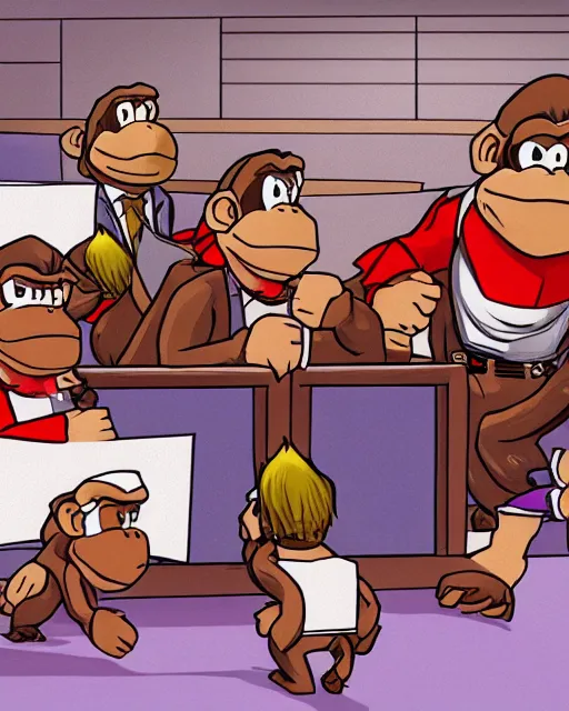 Prompt: donkey kong being cross examined in a court of law, 4 k