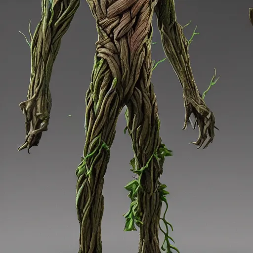 Image similar to groot with metal armor, 4k realistic photo