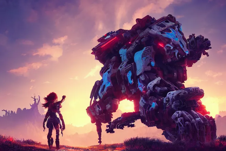 Image similar to behemoth machine mecanical creature robot of horizon forbidden west horizon zero dawn radiating a glowing aura global illumination ray tracing hdr fanart arstation by ian pesty and alena aenami artworks in 4 k