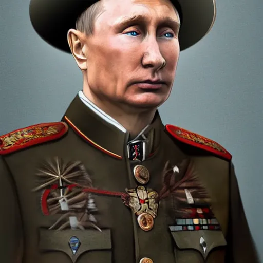 Image similar to portrait of putin in a finnish war in 1 9 3 9 hyperrealistic digital concept art