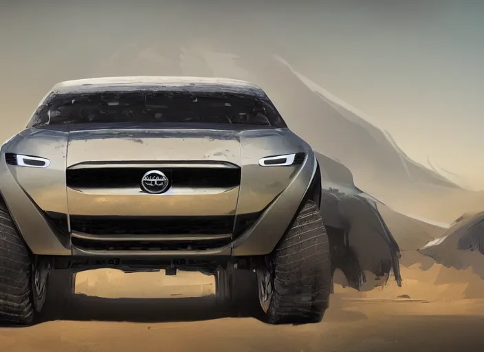 Image similar to wide view shot of a new car for 2 0 3 2 with offroad tires installed. style by petros afshar, christopher balaskas, goro fujita, and rolf armstrong. car design by toyota and volvo.