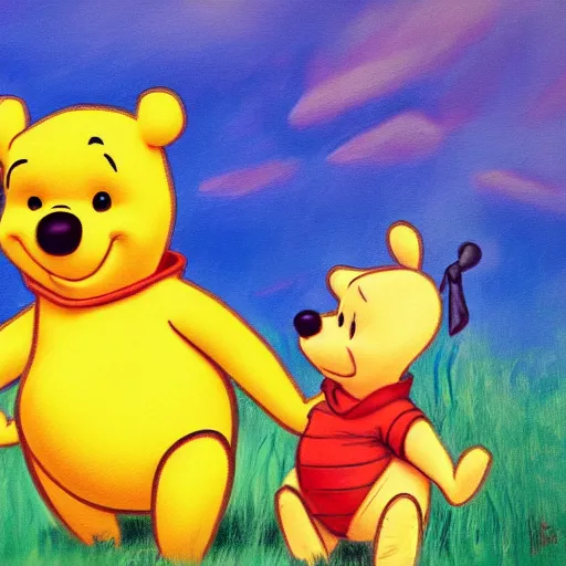 Image similar to gorecore painting of winnie the pooh