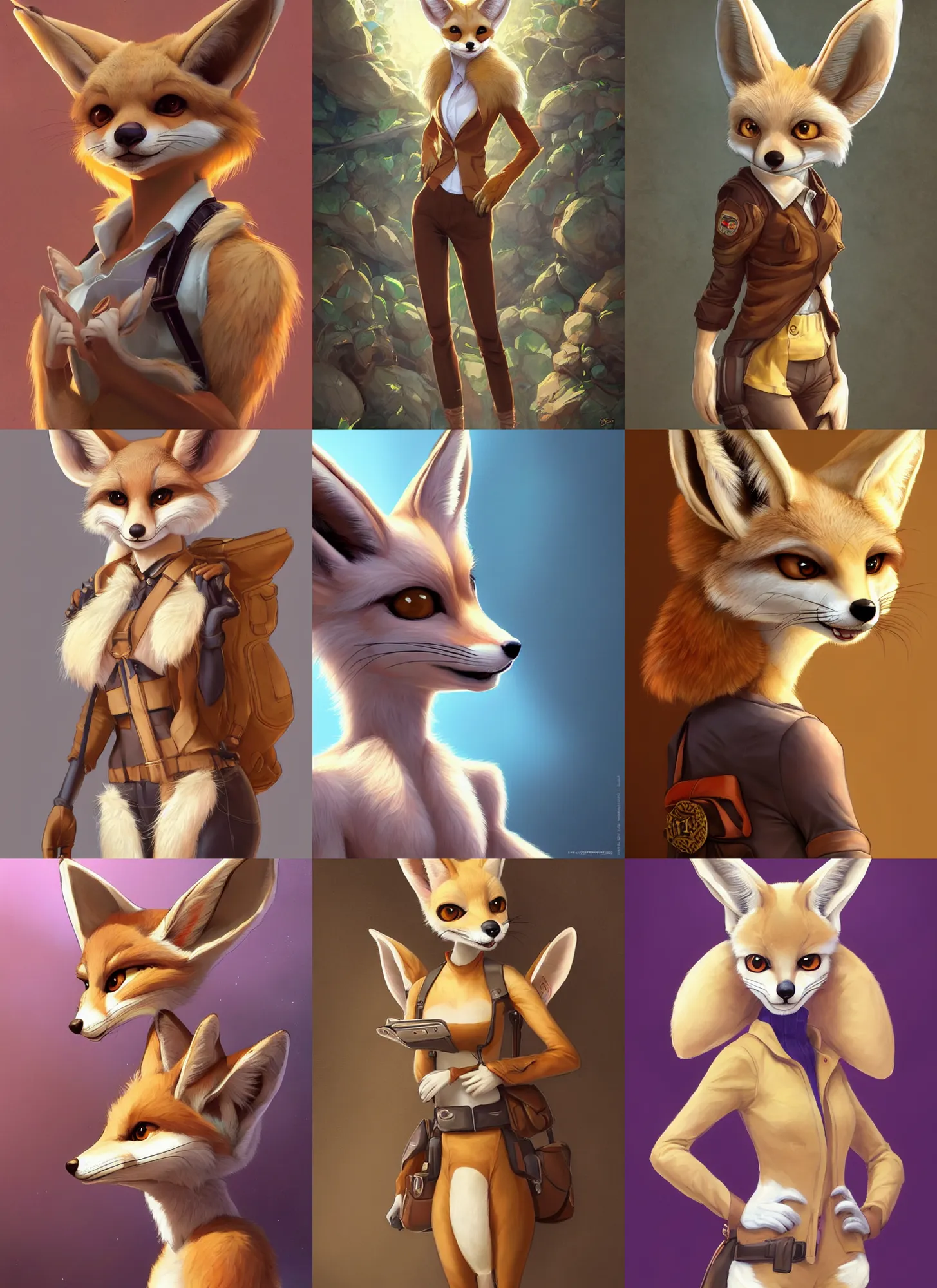 Prompt: beautiful portrait of a female anthropomorphic furry fennec fox fursona dressed like indana jones. character art by stanley artgerm lau, wlop, rossdraws, james jean, andrei riabovitchev, marc simonetti, and sakimichan, trending on artstation, furry art