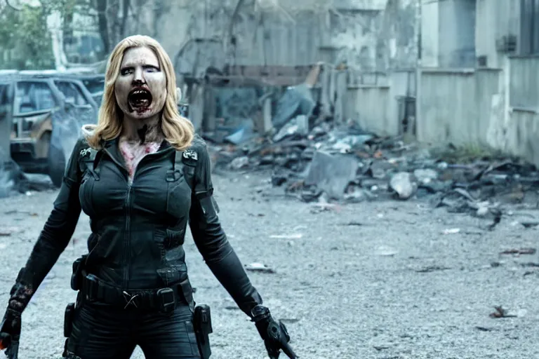 Image similar to film still of zombie zombie Sharon Carter as a zombie in new avengers movie, 4k