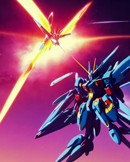 Image similar to highly detailed vfx portrait of gundam deathscythe hell fighting gundam epyon in space beam saber clash energy beams explosions, unreal engine, greg rutkowski, loish, rhads, beeple, makoto shinkai and lois van baarle, ilya kuvshinov, rossdraws, tom bagshaw, alphonse mucha, global illumination, detailed and intricate environment