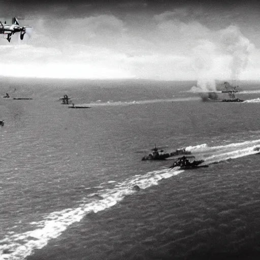 Image similar to drone footage of the battle of Normandy in 1944,