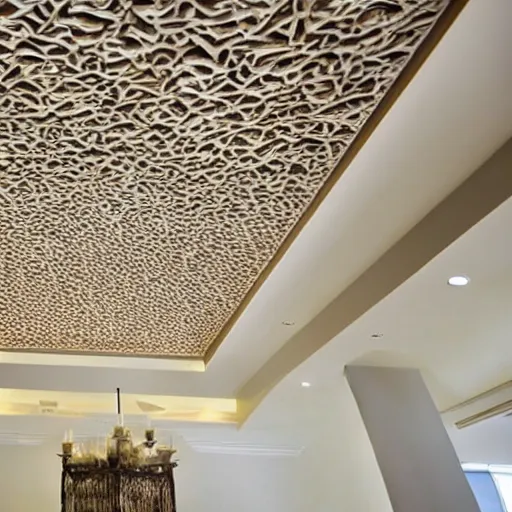 Prompt: a beautiful custom organic ceiling design, embossed, elegant, low profile