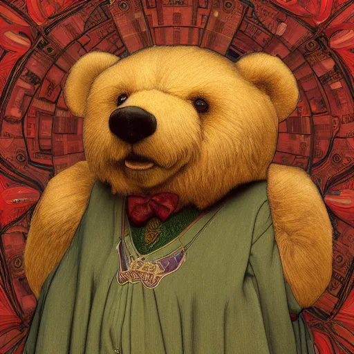 Prompt: a portrait of anthropomorphic teddy bear, looking at the viewer, hands crossed, centered, detailed, digital painting, artstation, concept art, donato giancola, Dante Gabriel Rossetti, alphonse mucha, Joseph Christian Leyendecker, WLOP, Boris Vallejo, Annie Leibovitz and Steve McCurry, David Lazar, Jimmy Nelsson, Breathtaking, 8k resolution, extremely detailed, beautiful, artistic, hyperrealistic, octane render