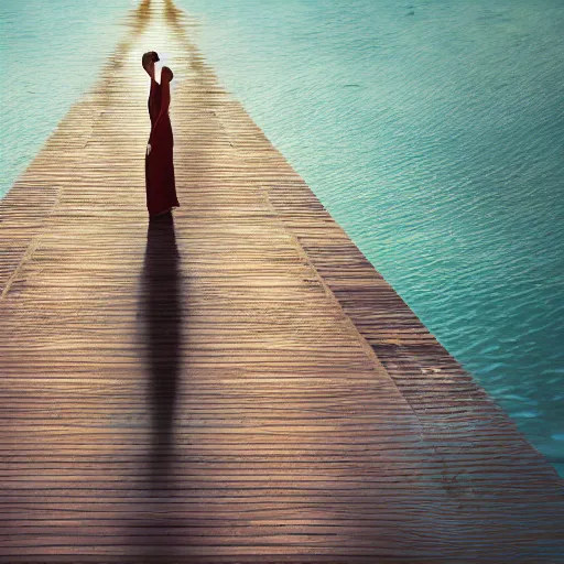 Image similar to women walk - in on water like photoshop cover, soft gradian color background, deep detailed photo, artistic view