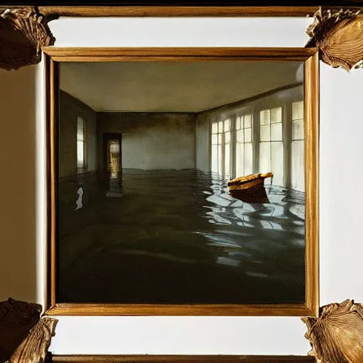 Image similar to painting of a flooded house interior, by Andrew Wyeth