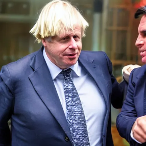 Image similar to Jair Bolsonaro on a date with Boris Johnson, wide angle, hyper realistic, paparazzi photo