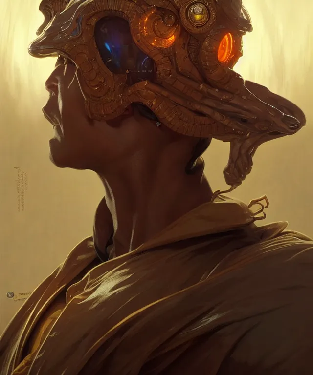 Image similar to Benny Gantz as a fantasy magic man portrait, sci-fi, amber eyes, face, fantasy, intricate, elegant, highly detailed, digital painting, artstation, concept art, smooth, sharp focus, illustration, art by artgerm and greg rutkowski and alphonse mucha