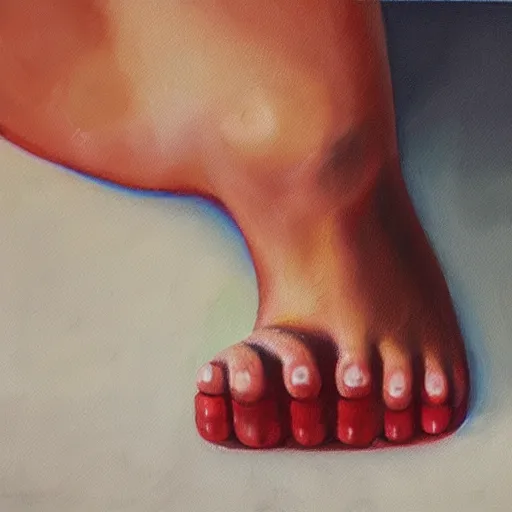 Image similar to Woman in pain after stubbing her toe badly, hurting, oil painting, photorealism