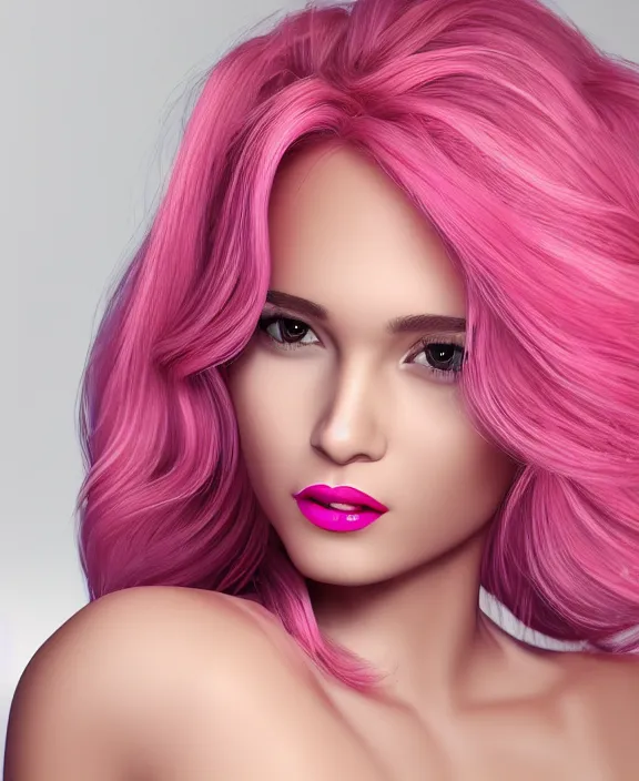 Image similar to ultra realistic portrait of a hot woman, colorful hair, pink lips, gorgeous smile, stunning, hottest, 8K resolution, 3D, Octan render,