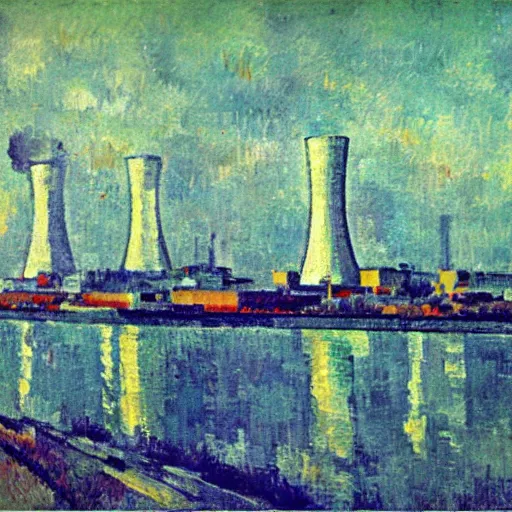 Prompt: nuclear power station in the style of Cezanne