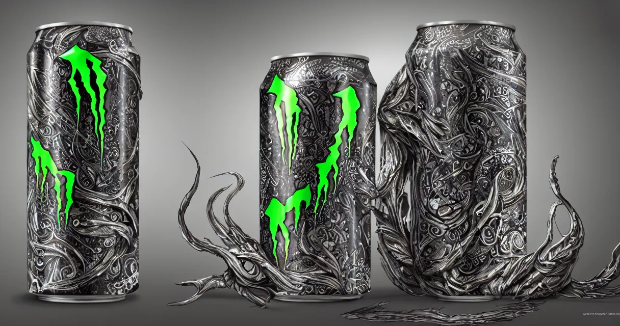 Image similar to aluminian can of monster energy drink, intricate and very very beautiful and elegant, highly detailed, digital painting, artstation, concept art, smooth and sharp focus, illustration