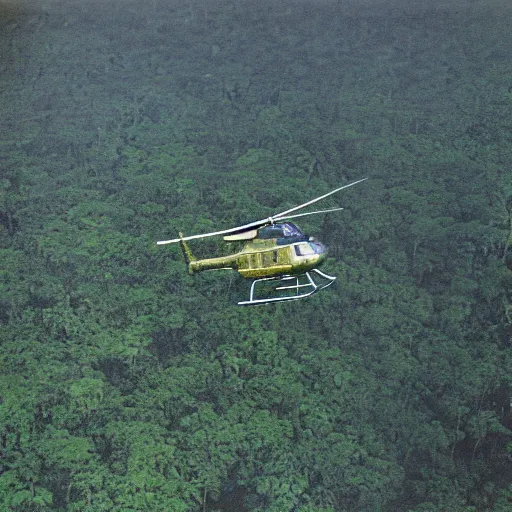 Image similar to american helicopter flying over the jungles of vietnam 1 9 7 0 s, 8 k detail