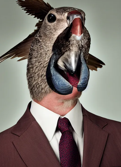 Image similar to closeup portrait of saul goodman fused with a goose, in court, natural light, bloom, detailed face, magazine, press, photo, steve mccurry, david lazar, canon, nikon, focus