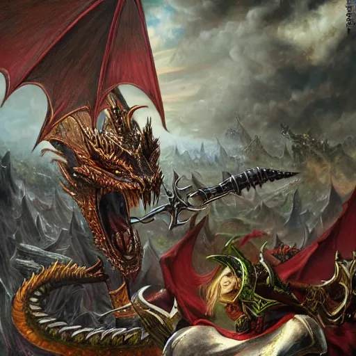 Prompt: a dragon eating a Warhammer Fantasy,High Elf,artwork