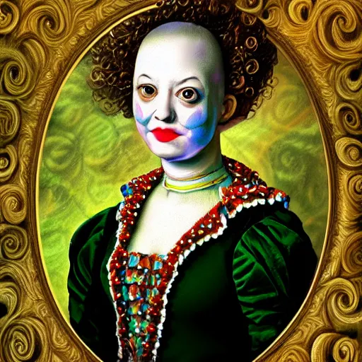 Prompt: deepdream portrait of a female scientist who is also a robot, rococo style