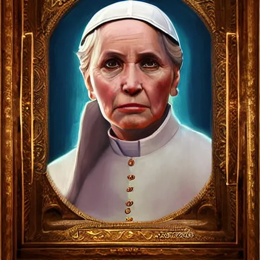 Image similar to female pope, an oil painting by ross tran and thomas kincade