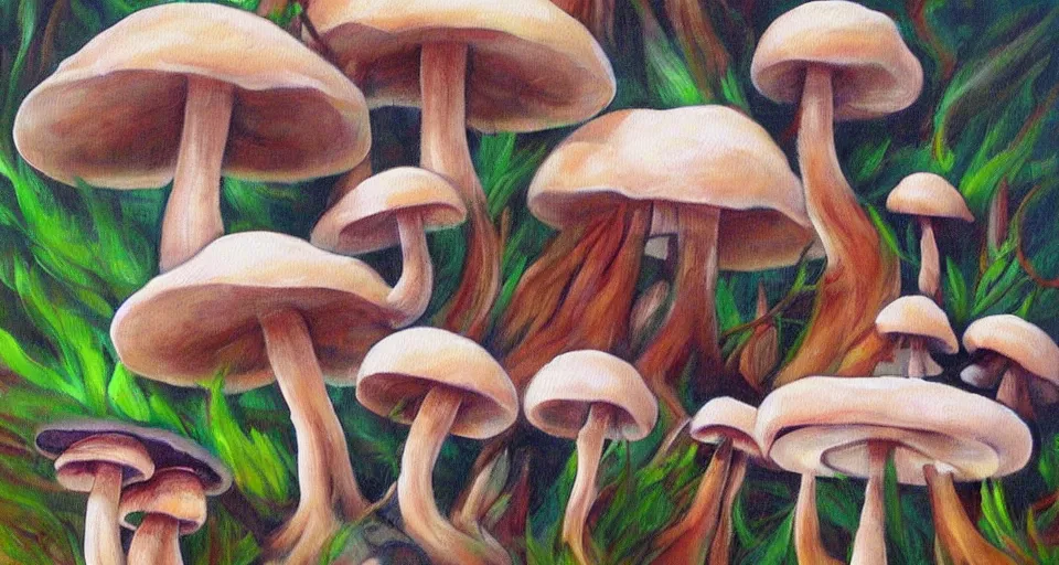 Image similar to a beautiful painting of mushrooms by Tokio Aoyama, Mario Martinez, David Normal