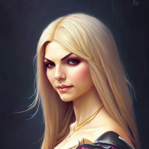 Image similar to Blonde Victoria Justice as Bat Girl, western, D&D, fantasy, intricate, elegant, highly detailed, digital painting, artstation, concept art, matte, sharp focus, illustration, art by Artgerm and Greg Rutkowski and Alphonse Mucha