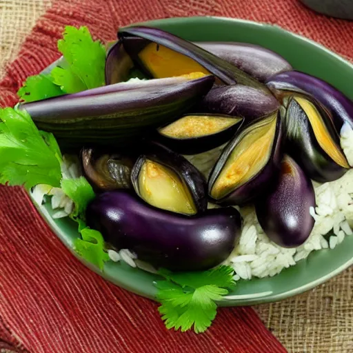 Prompt: pickled eggplants and rice