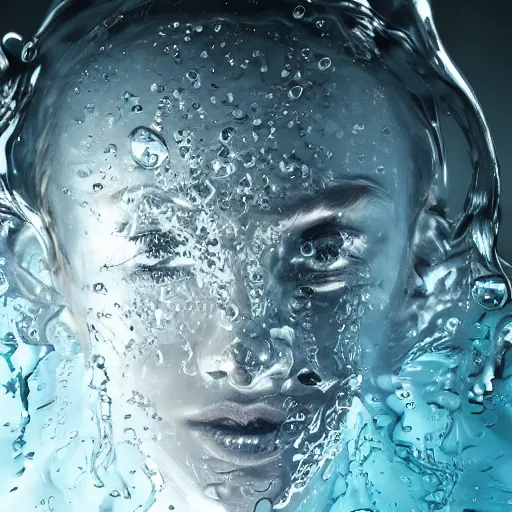 Image similar to water artwork manipulation of a human head, ray tracing, sharp focus, realistic water, long shot