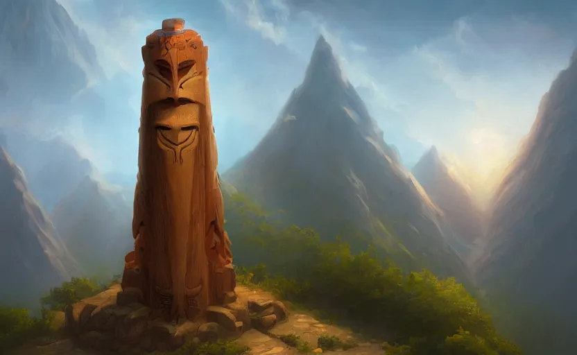 Prompt: digital painting of a totem on a hill, concept art by christophe vacher, artstation, fantasy art, 2 d game art, artstation hq, storybook illustration