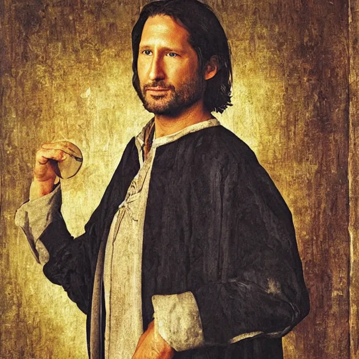 Image similar to desmond from tv show lost, henry ian cusick, early netherlandish painting