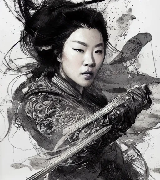 Image similar to hua mulan, pen and ink, intricate line drawings, by craig mullins, ruan jia, kentaro miura, greg rutkowski, loundraw