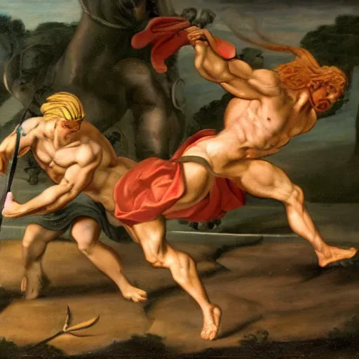 Image similar to hercules fighting a lion.