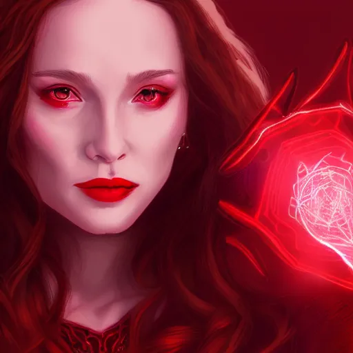 Image similar to Portrait of Wanda the scarlet witch, Marvel, highly detailed, ominous background, artstation, trending on ArtStation, by smile _zPRO