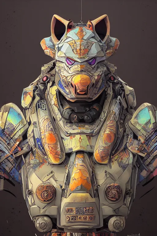 Prompt: nacreous shell anthropomorphic ninja rhinoceros mecha. mathias kollros mark winters villeneuve lie setiawan lius lasahido manuel castanon. portrait vivid intricate vibrant elaborate inks unreal engine render.