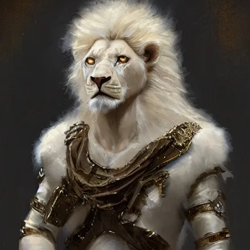 Image similar to a beautfiul award winning commission portrait of an anthro albino lion wearing diamond victorian armour,digital art,art by greg rutkowski,character design by charles bowater,photorealistic,ross tran,hyperdetailed,detailed face,fascinating,2021,western comic style