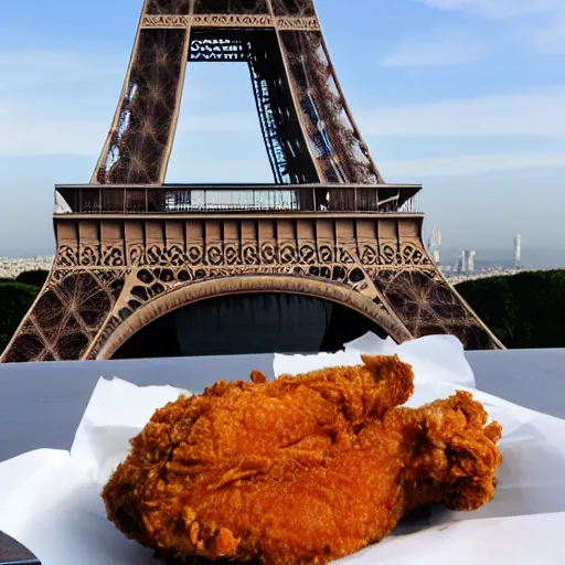 Image similar to fried chicken on top of the eiffel tower