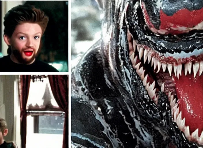 Prompt: venom as a special host in home alone movie