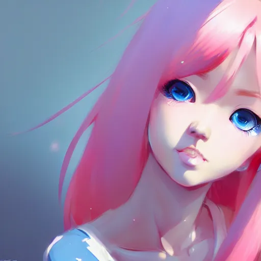 Image similar to Incredibly cute japanese gyaru, pink hair, blue eyes by Nuri iyem, James gurney, James Jean, Greg Rutkowski, highly detailed, trending on artstation, artstationHD, artstationHQ, 4k, 8k